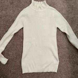 white frill mock neck rib-knit slim sweater from SHEIN